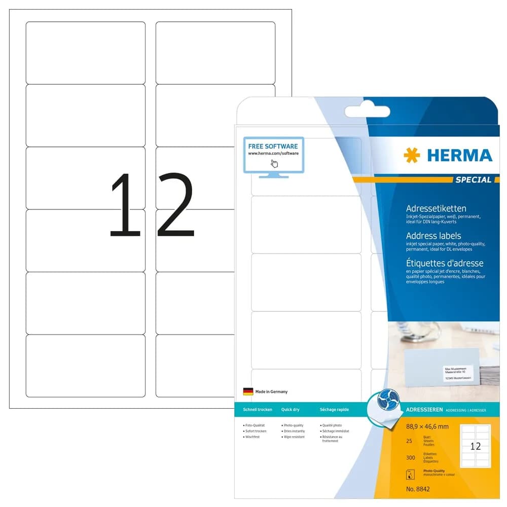 HERMA Etiketten 300 Adressetiketten 8842 weiß 88,9 x 46,6 mm