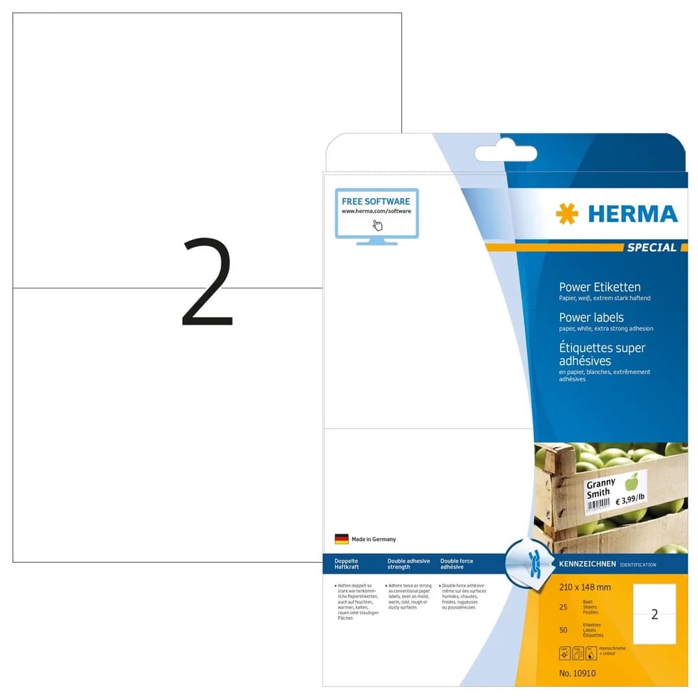 HERMA Power Etiketten 10910 Weiß Rechteckig 50 Etiketten pro Packung
