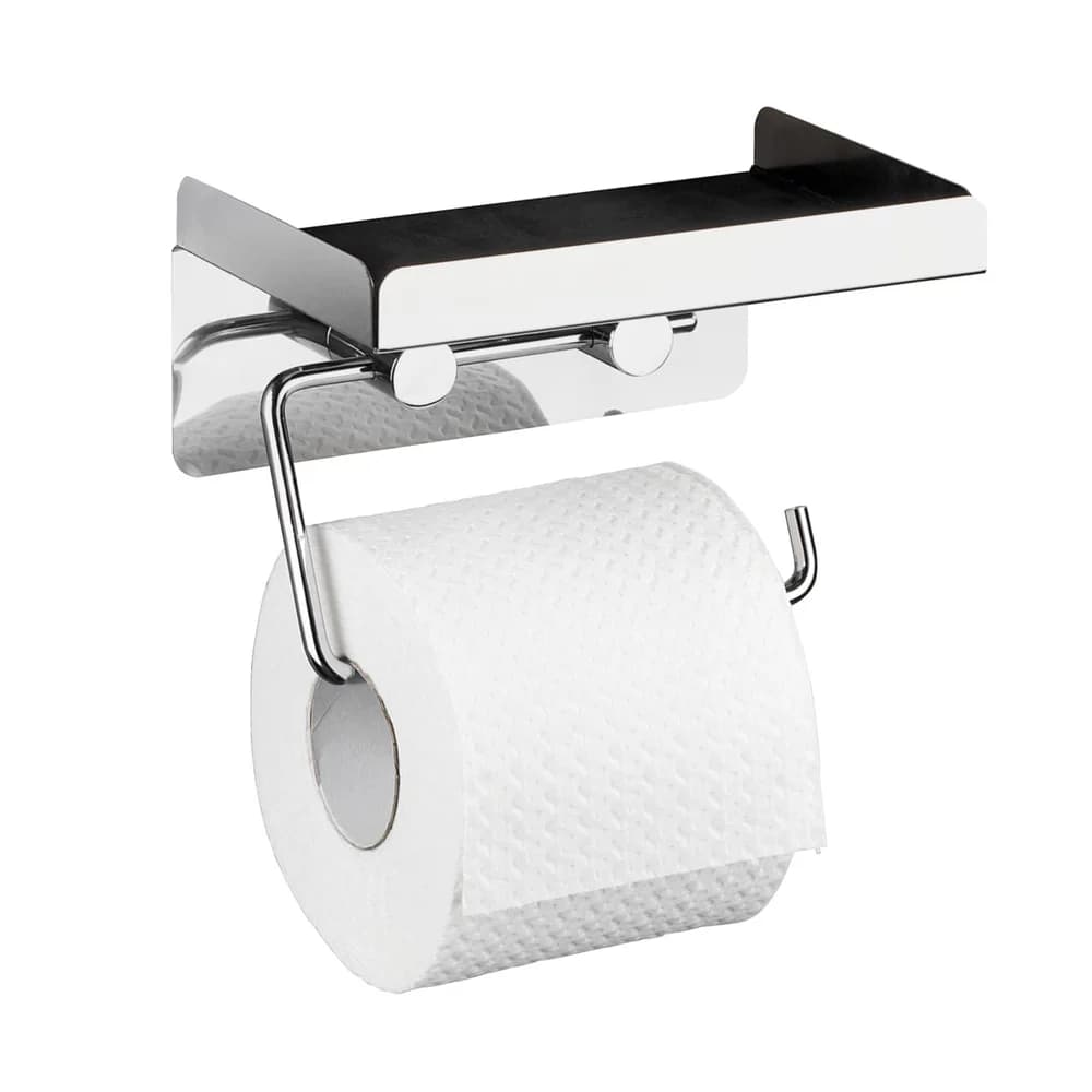 WENKO Toilettenpapierhalter, 2in1 Kombination silberfarben