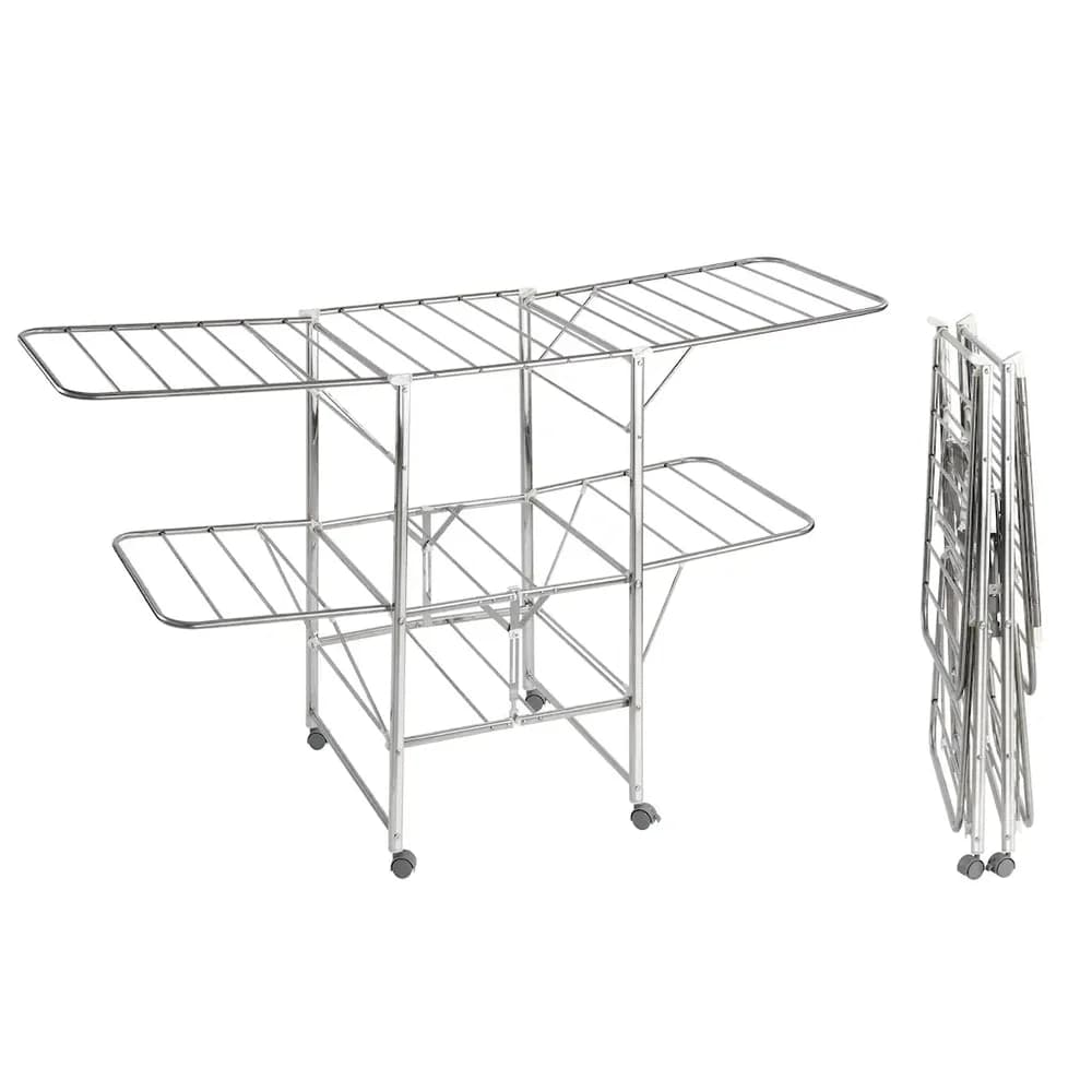WENKO Mobiler Wäschetrockner aus rostfreiem Edelstahl 186 x 109 x 58 cm - Silber