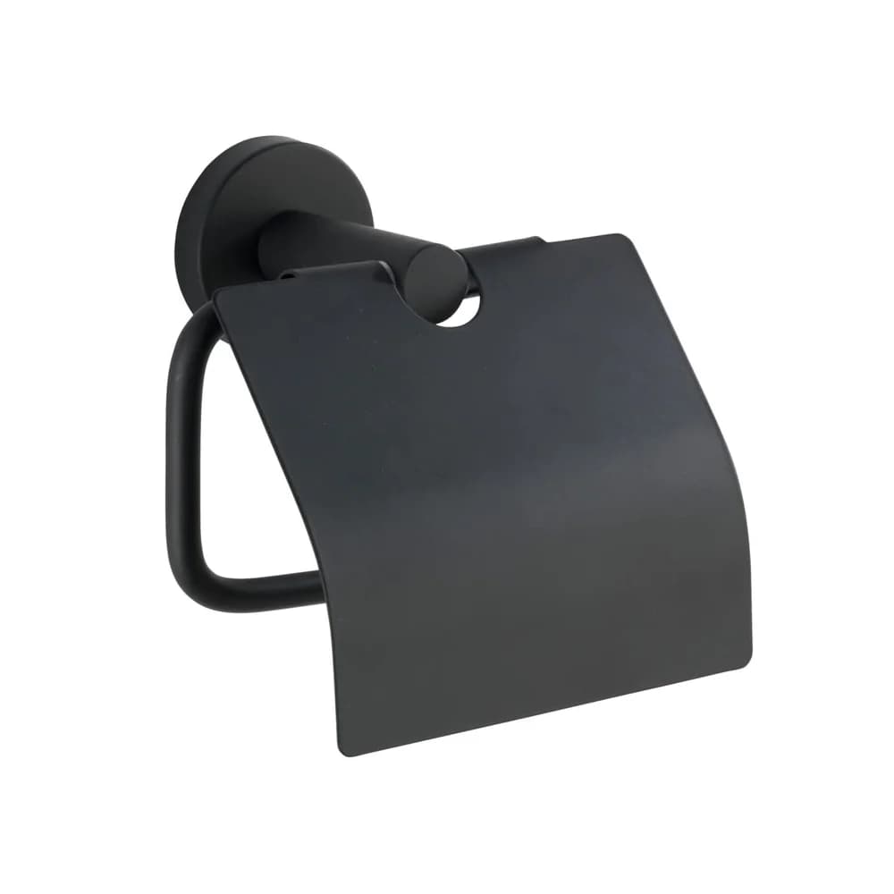 WENKO Bosio Black Toilettenpapierhalter, mit Deckel 24241100 , Farbe: schwarz / mattiert