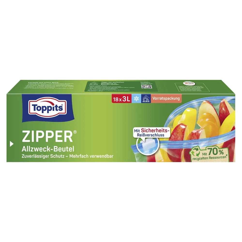 TOPPITS 66003 - TOPPITS Gefrierbeutel ZIPPER 3,0 l, 18 Stück