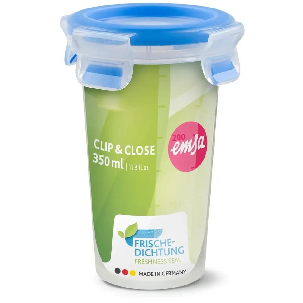 EMSA CLIP & CLOSE Frischhaltedose 0,35 Liter (transparent/blau, rund, Ø 9,2cm)