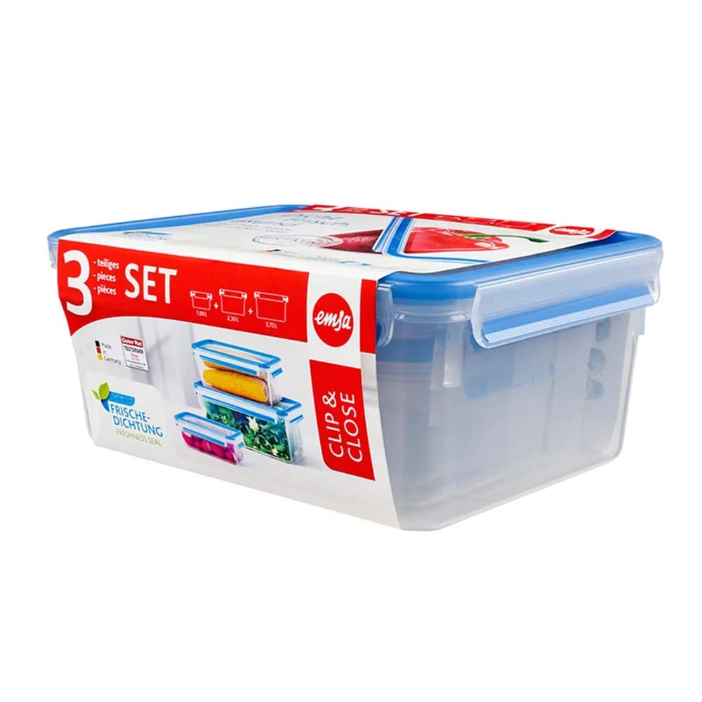 Emsa Food Clip&Close 508567 3er Set transparent/blau