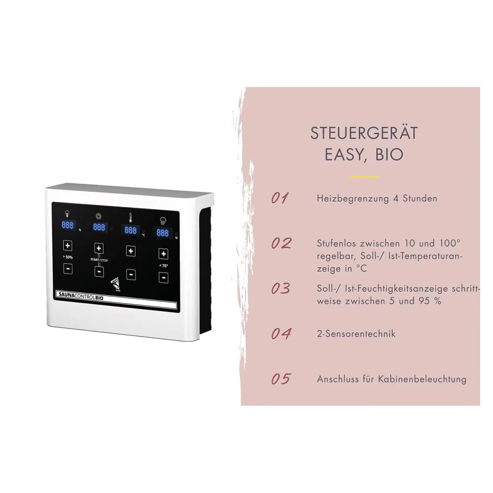 Karibu Saunahaus Außensauna Saunafass Fasssauna 3 unbehandelt Ofen 9 kW externe Strg easy 38mm Massivholz 224x389x229 cm