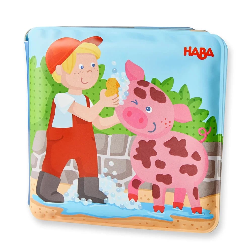 Haba Stoffbuch Babywelt Babyspielbuch Badebuch Waschtag bei Schwein & Kuh 2011705001
