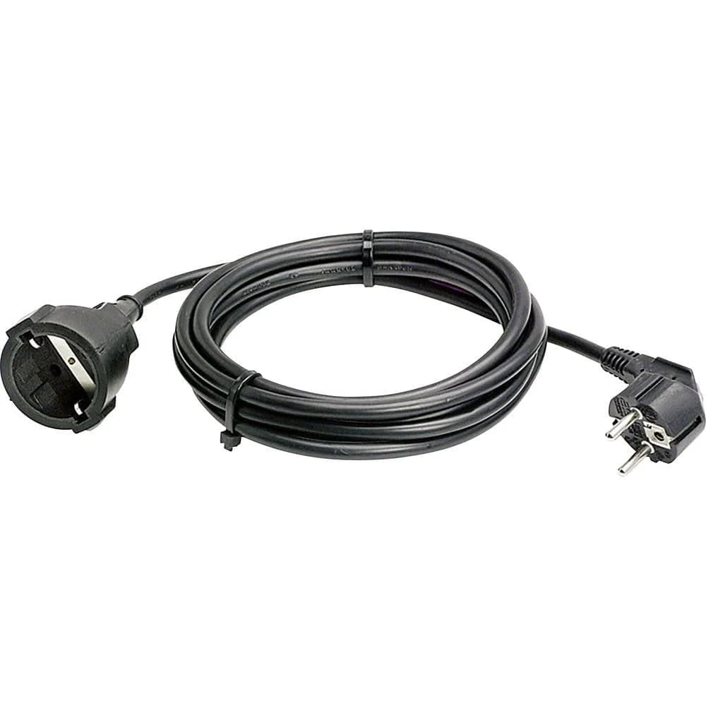 PVC-Verlängerung 2m H05VV-F 3G1,5 schwarz mit Schutzkontaktwinkelstecker- und Kupplung, IP20