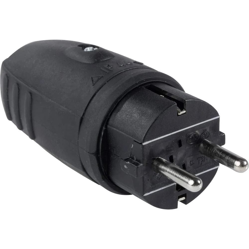 as-Schwabe Gummi-Stecker Schutzkontakt ohne Kabel max. 2,5mm2 230V Schwarz IP44