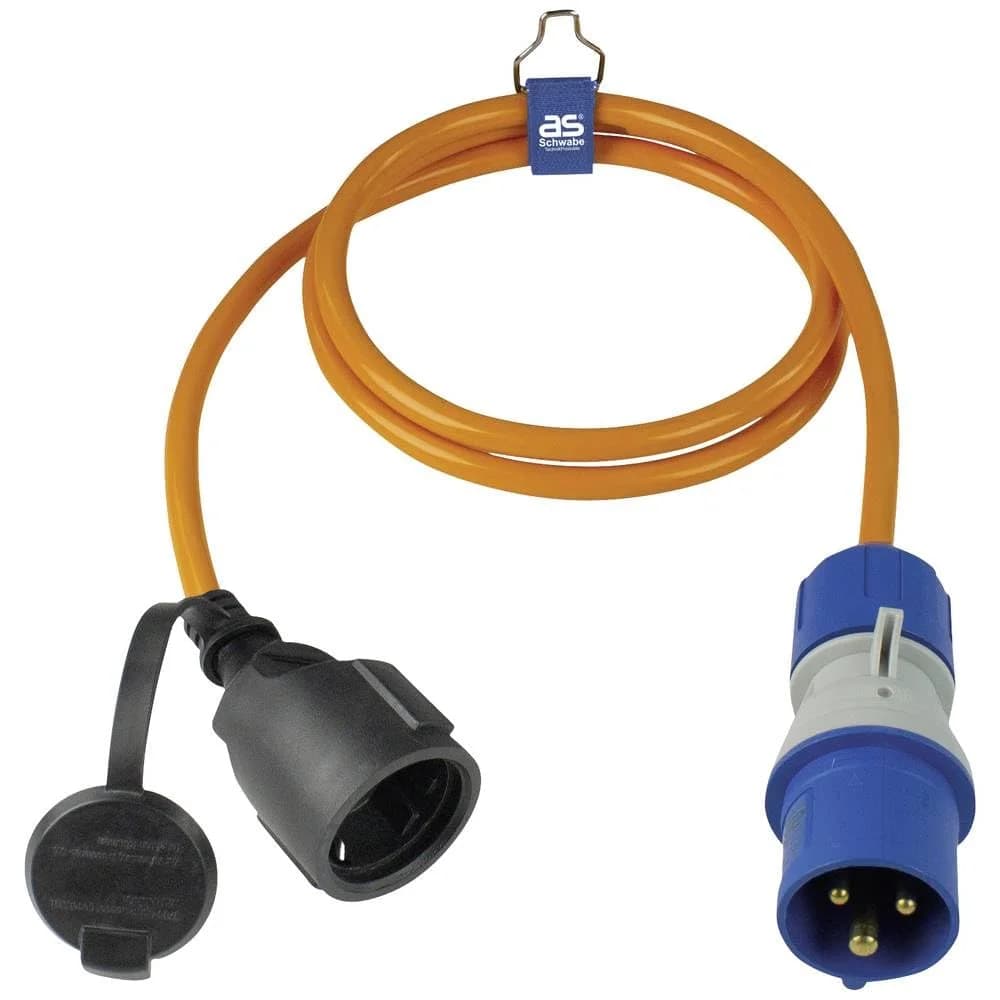 as - Schwabe Adapterleitung 1,5 m Schukokupplung auf CEE Stecker mit Spannungsanzeige, Außenbereich IP44