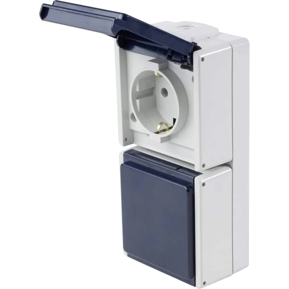 as-Schwabe Aufputz-Steckdose 2-fach senkrecht 230V 16A IP54 - Grau
