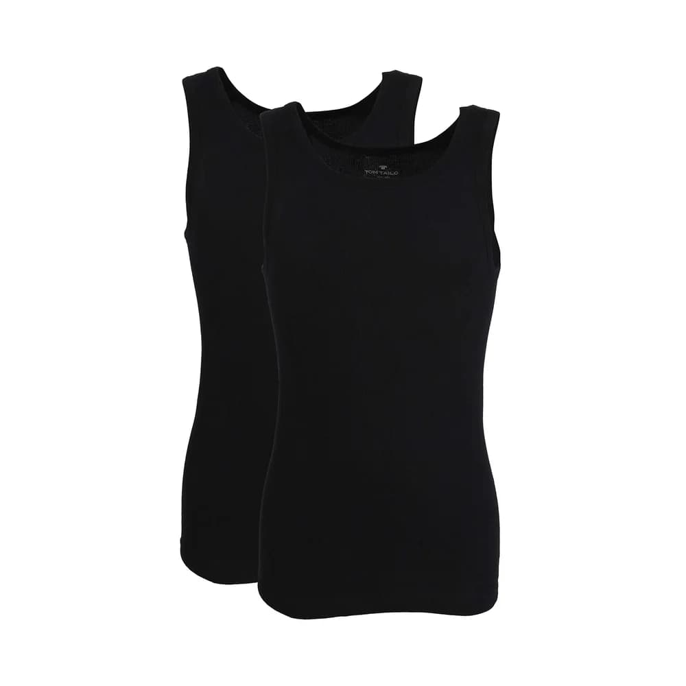 TOM TAILOR Herren Tanktop, 2er Pack - Unterhemd, Garron S, einfarbig Schwarz / XL