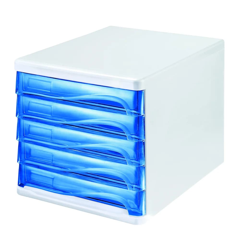helit Schubladenbox 5 Schubladen weiß / blautransparent - H61294-30
