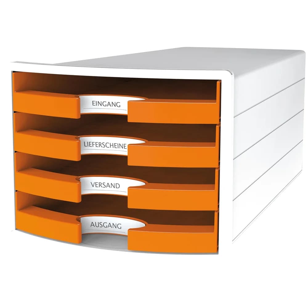 HAN Organizer Schubladenbox Impuls 1013-51 weiß/orange 4 Schubladen offen