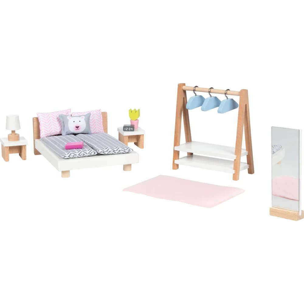 Gollnest & Kiesel Puppen Accessoires-Set Goki 51468 - Puppenmöbel Style, Schlafzimmer, 18-teilig, Holz/Stoff...