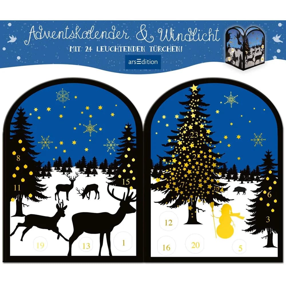 Ars Edition Adventskalender Teelichthäuschen Winternacht