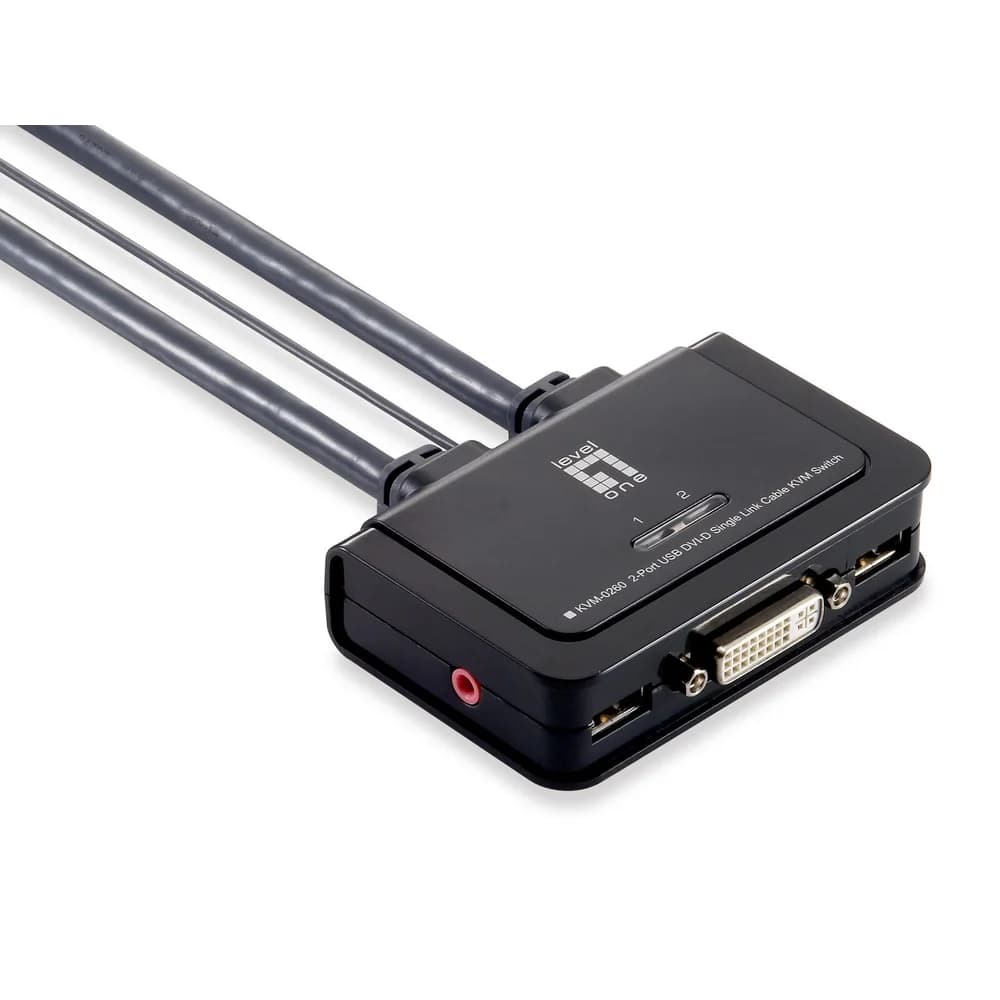 LevelOne 2-Port-Kabel-KVM-Switch, DVI, USB, Audio