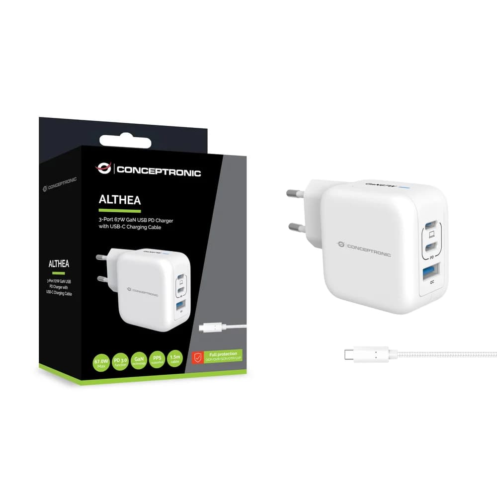 CONCEPTRONIC 3-Port 67W GaN USB-PD-Ladegerät weiß