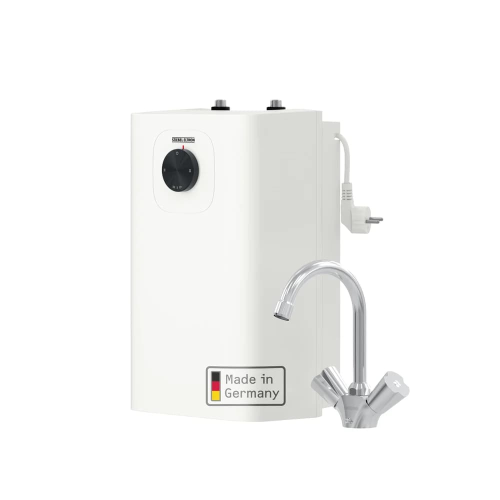 STIEBEL ELTRON druckloser Kleinspeicher SNU 5 Plus mit Temperierbatterie WST-W für Spüle antitropf- und thermostop-Funktion, mit Stecker, Untertischboiler 5 Liter Niederdruck, 2 kW, 204974