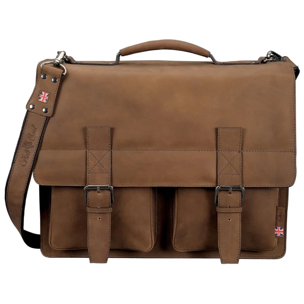 Jüscha Pride and Soul Aktentasche EARL aus Leder mit gepolstertem Laptopfach hellbraun 47132