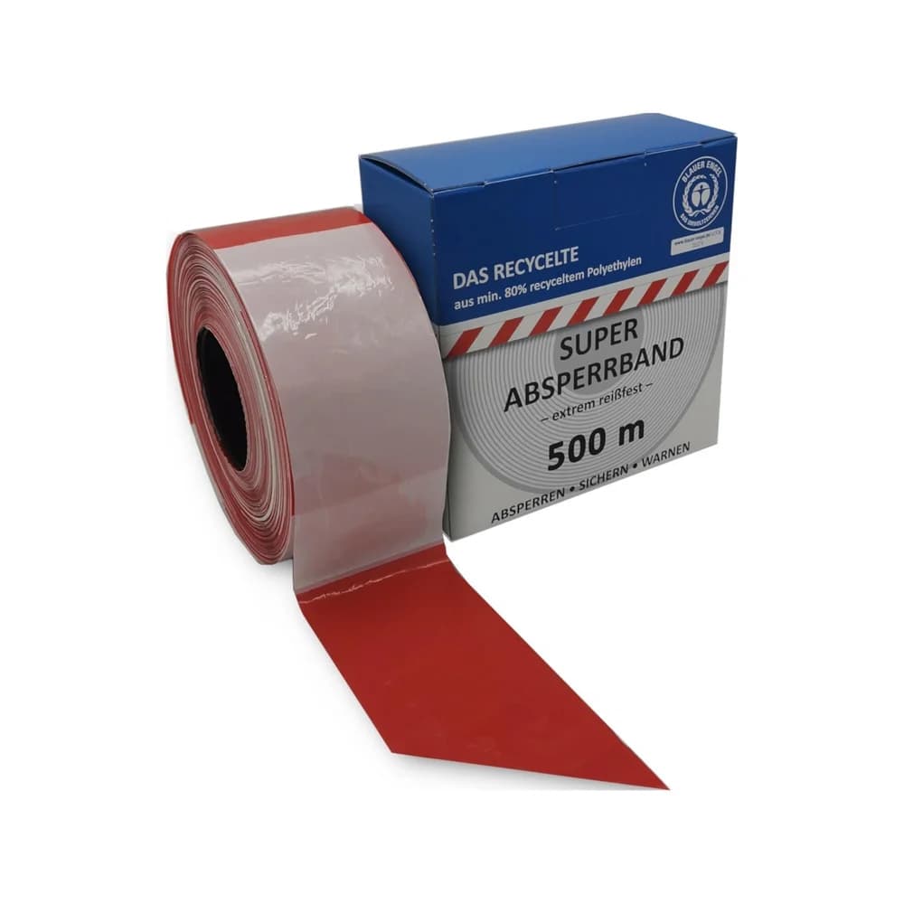 KELMAPLAST Absperrband 500 m-Rolle rot/weiß geblockt Blauer Engel aus min. 80% recycelten