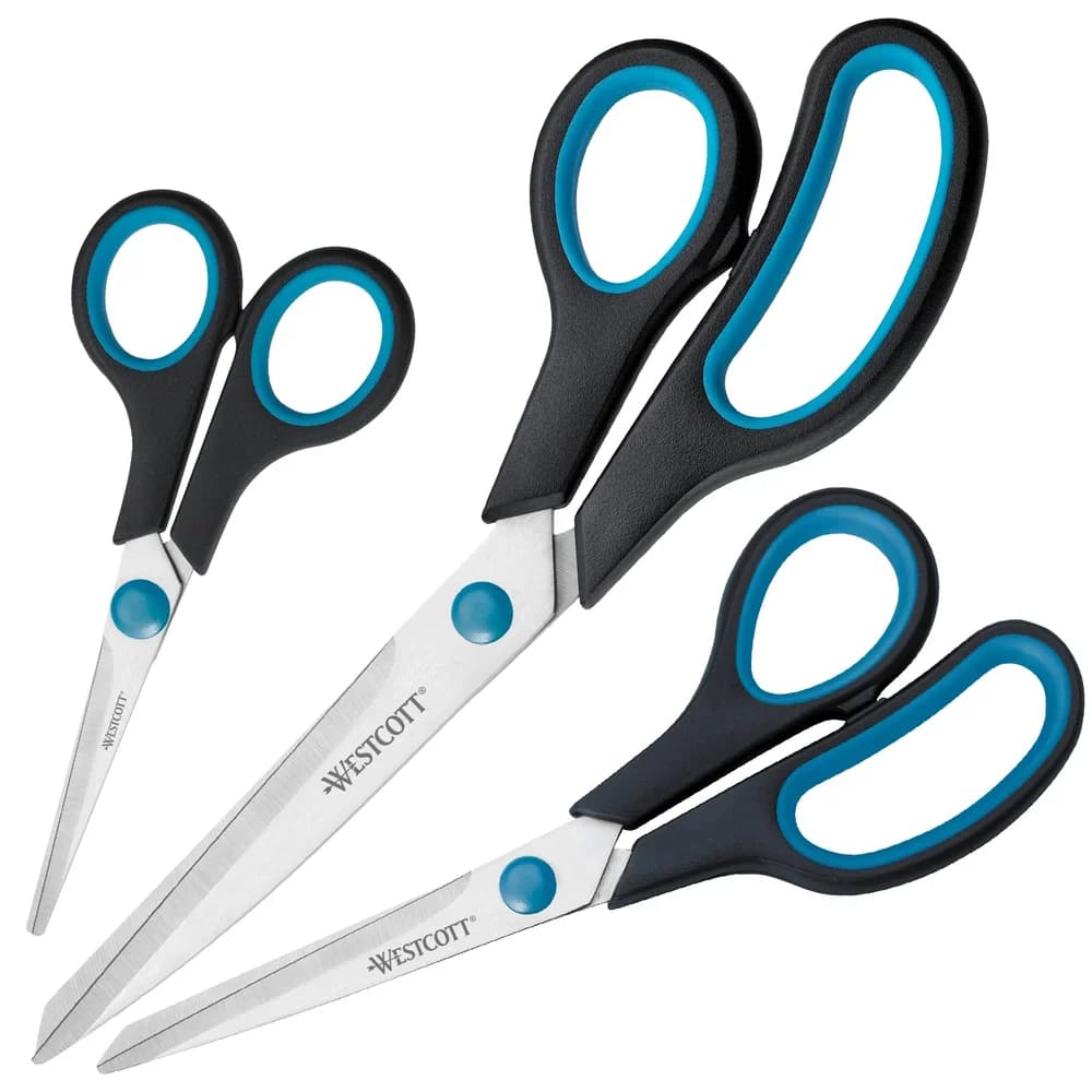 WESTCOTT Scherenset Easy Grip - rostfrei, spitz, 3tlg, blau/schwarz