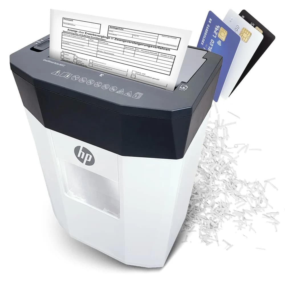 HP OneShred Auto 80CC Aktenvernichter Partikelschnitt 80 Blatt Cross Cut