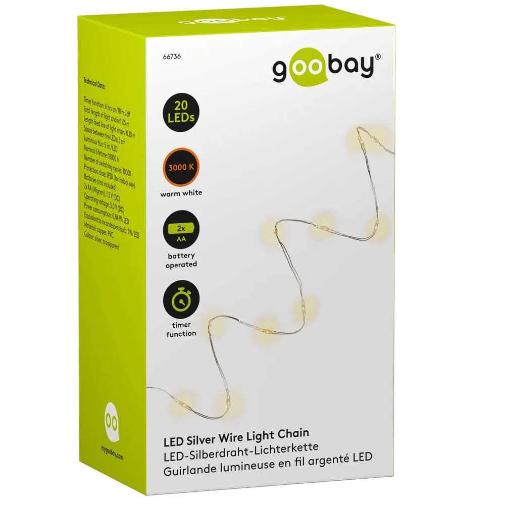 Goobay 20er LED-Silberdraht-Lichterkette, inkl. Timer