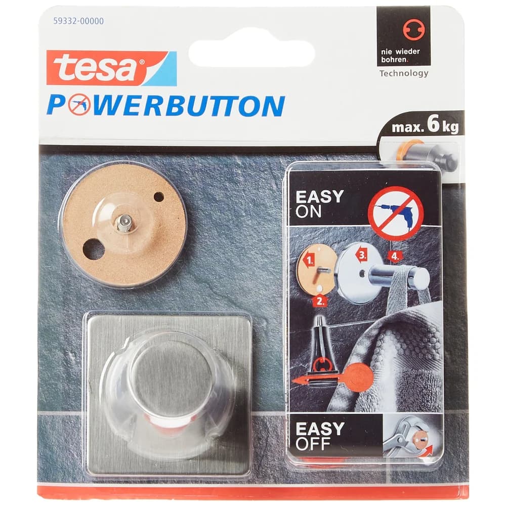 Tesa Haken PowerButton Gebürsteter Stahl Edelstahl 59332-00000-01