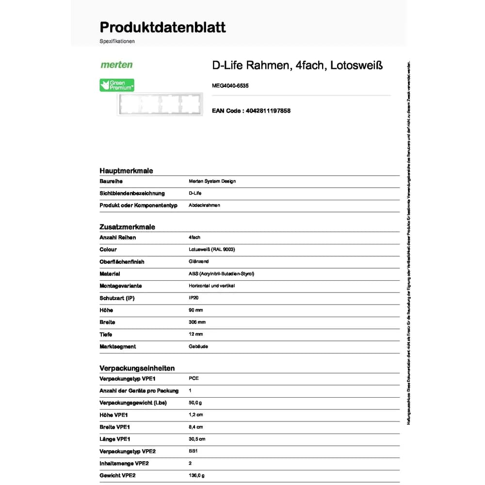 Merten Rahmen 4f.lotosws MEG4040-6535