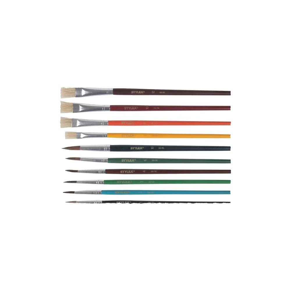 STYLEX Malpinsel Pinselset 10er Schulpinsel Borsten- + Aquarellpinsel
