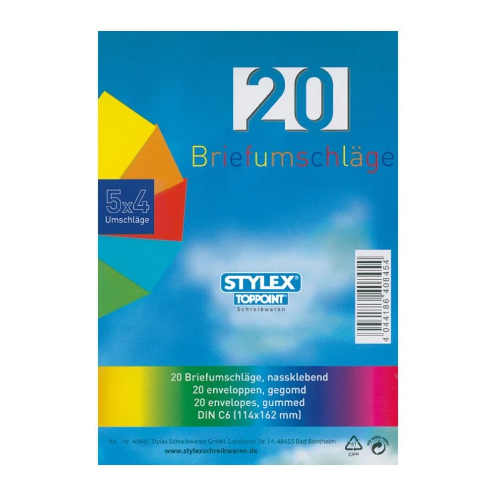 Stylex Briefumschläge, DIN C6, farbig, 20 Stück