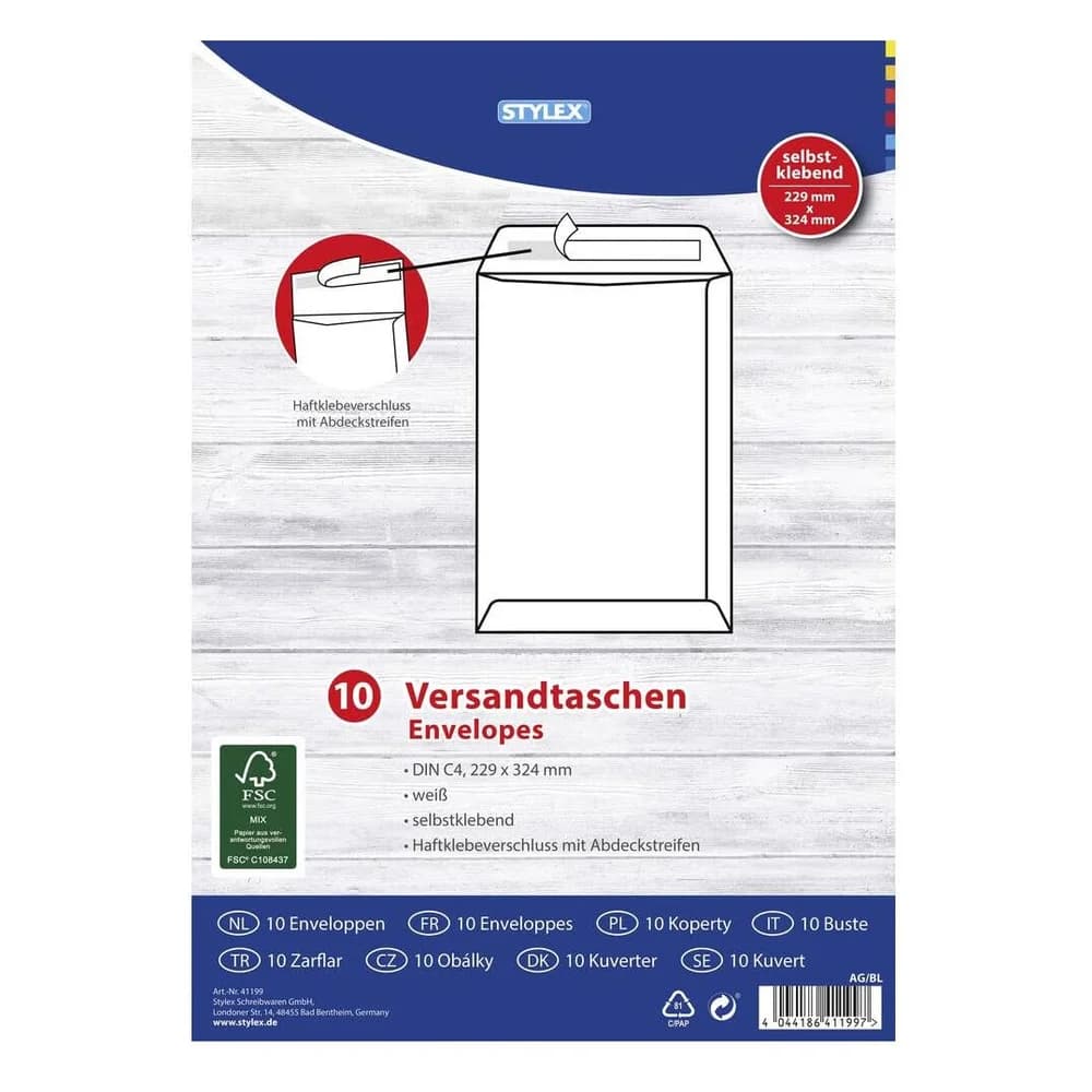 Stylex Versandtaschen, DIN C4, 10 Stück, FSC