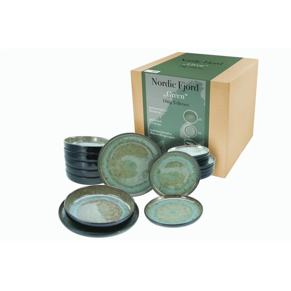 CreaTable, 21557, Nordic Fjord Green, Tellerset 18-tlg, Steinzeug - Grün