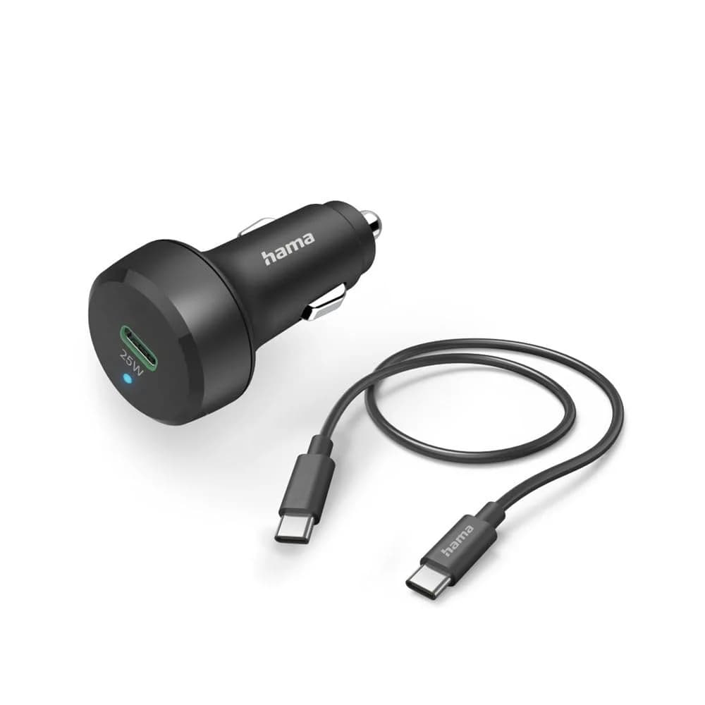 HAMA Auto-Schnellladegerät mit Ladekabel USB-C, PD/QC, 25W, 1 m, Schwarz