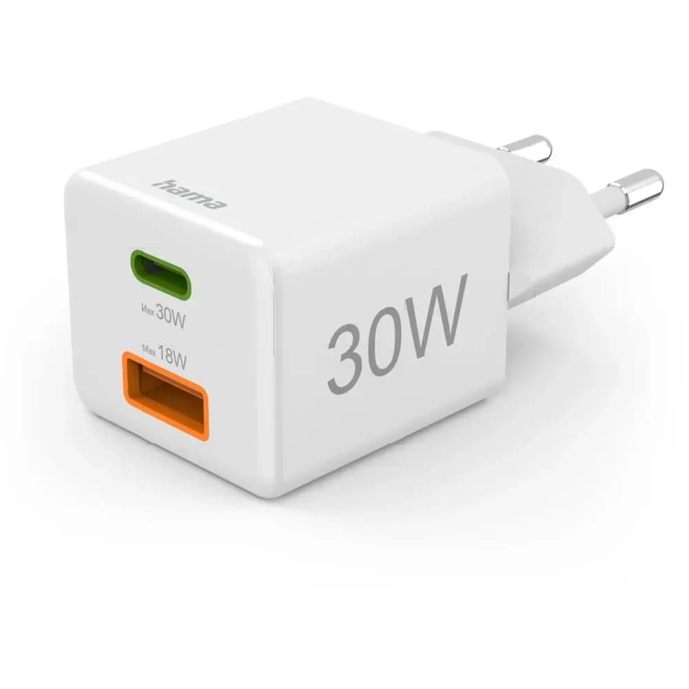 Hama 30W USB-A, USB-C Schnellladegerät, weiß