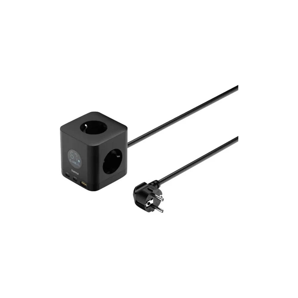 HAMA Steckdosenwürfel, 3-fach, 2x USB-C/1x USB-A, 1.4m, schwarz
