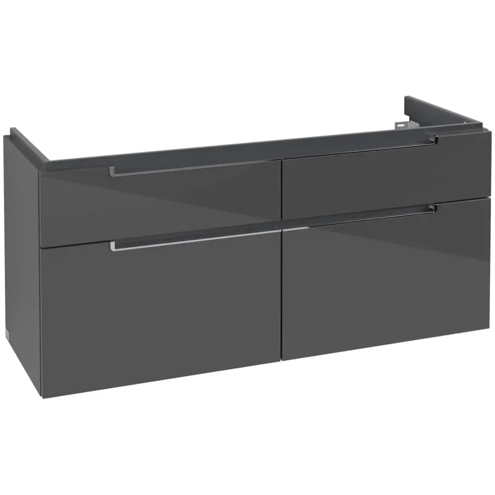 Villeroy & Boch Subway 2.0 Waschtischunterschrank A91710FP, 128,7x59x44,9cm, Glossy Grey,Griff chrom