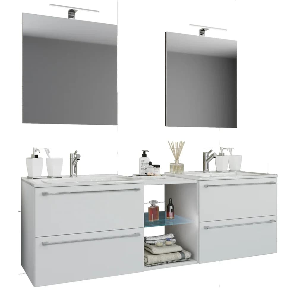 VCM Badmöbel Waschtisch Badinos Weiß H. 91 x B. 157 x T. 46 cm