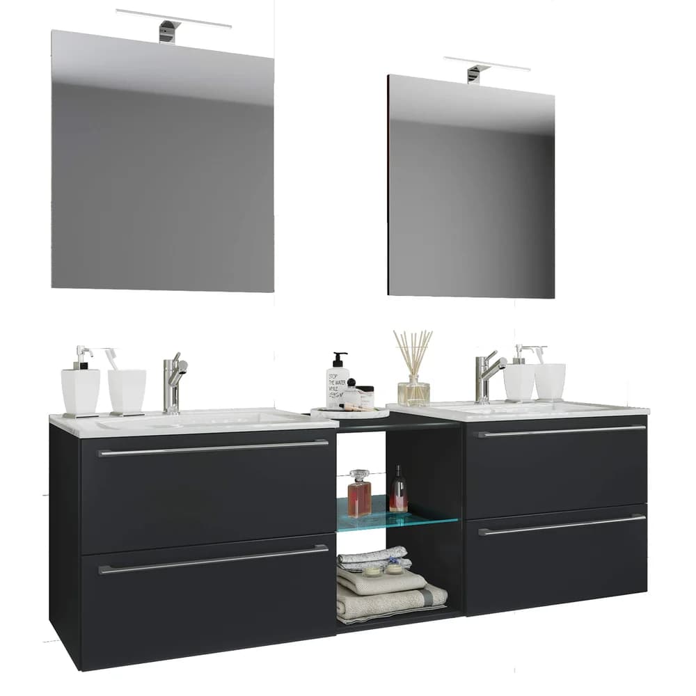 VCM Badmöbel Waschtisch Badinos Schwarz H. 91 x B. 157 x T. 46 cm