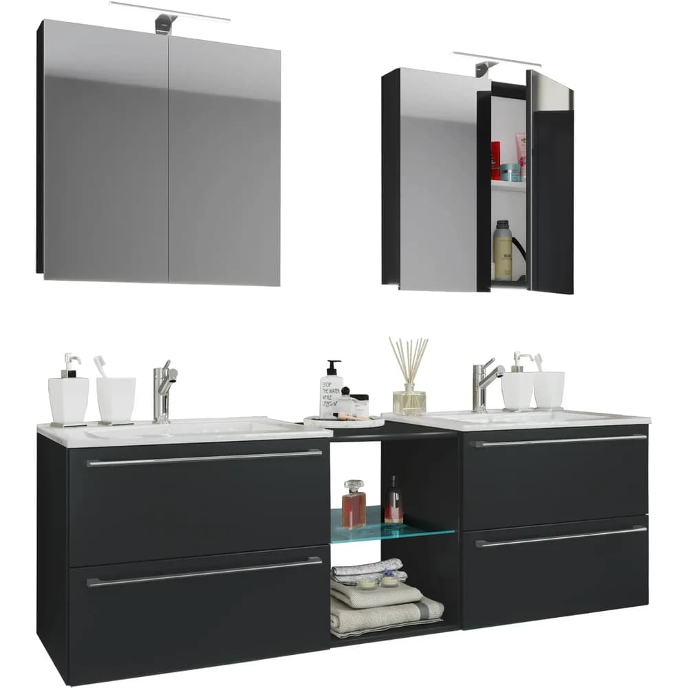 VCM Badmöbel Waschtisch Badinos Schwarz H. 112 x B. 155 x T. 46 cm