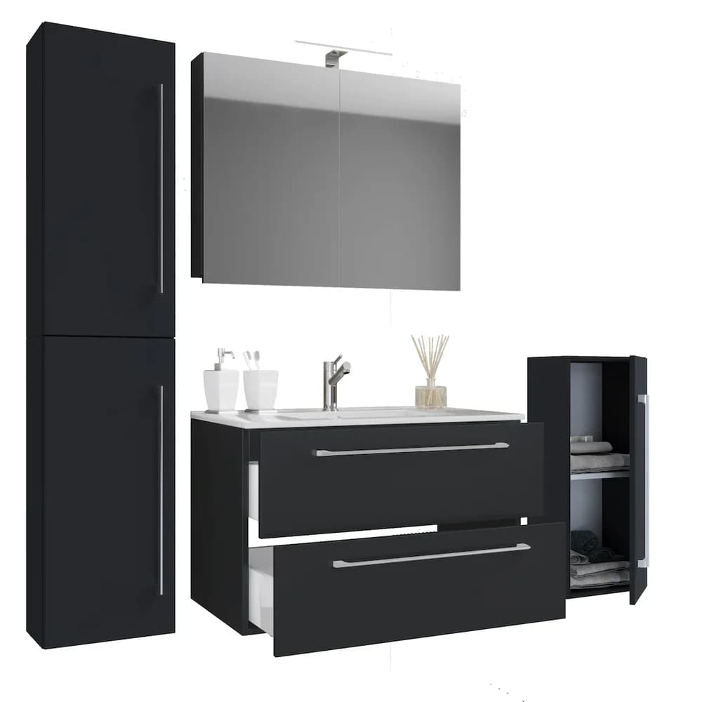 VCM Badmöbel Waschtisch Badinos Schwarz H. 152 x B. 126 x T. 46 cm