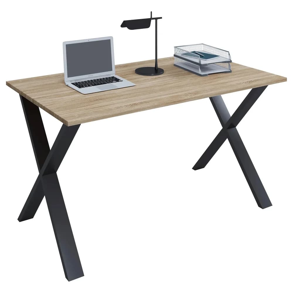 VCM Schreibtisch "Lona" 140x50 X-Fußgestell Sonoma-Eiche/Schwarz