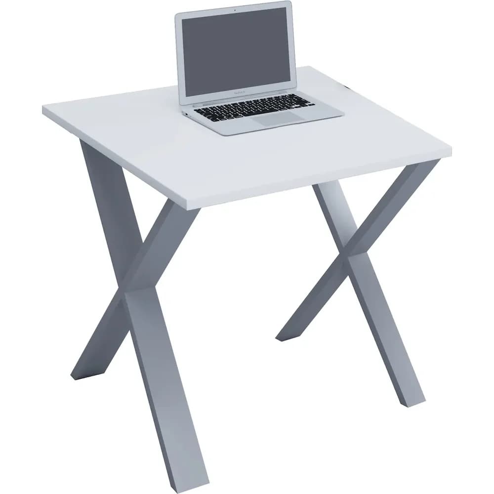VCM Schreibtisch "Lona" 80x80 X-Fußgestell Weiß/Silber