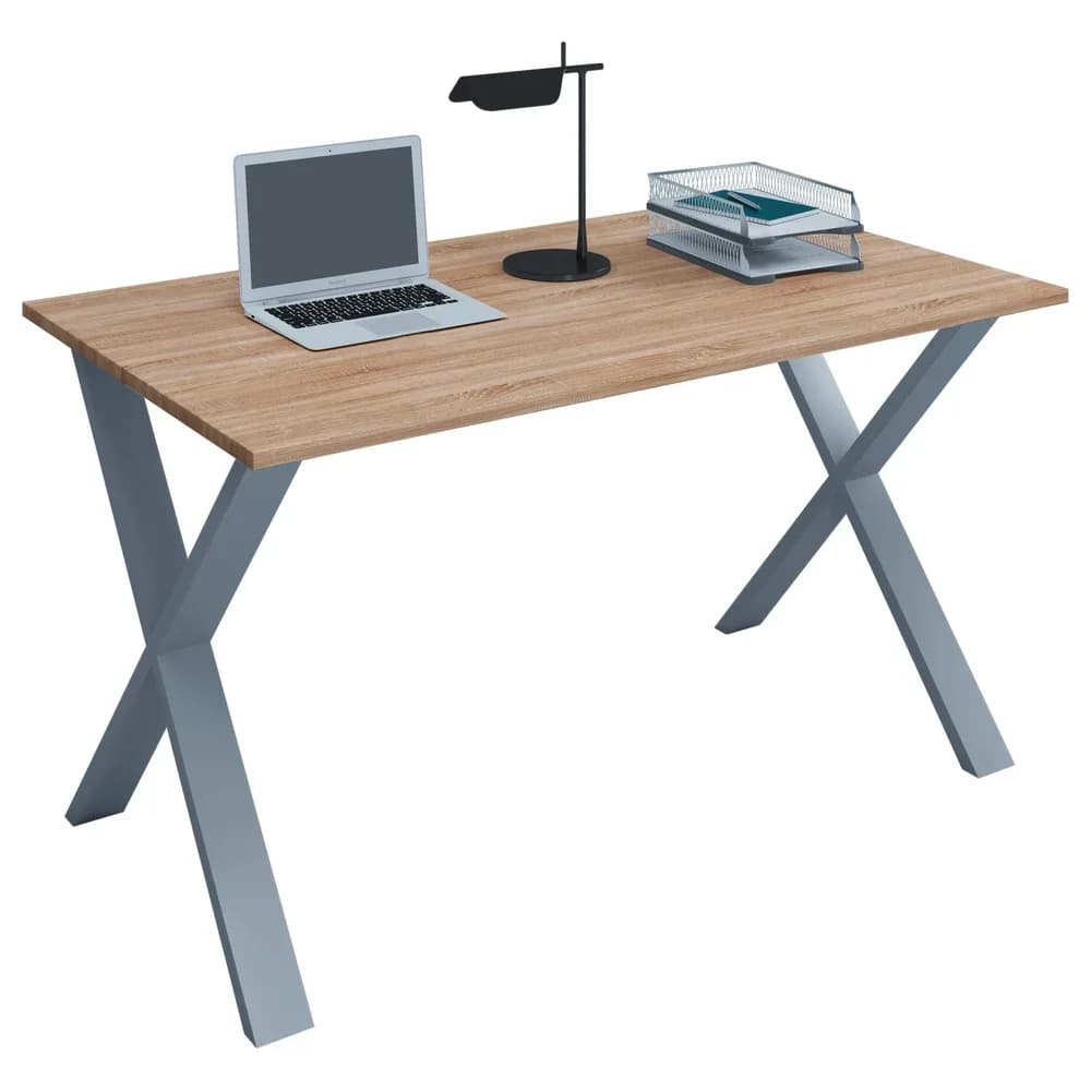 VCM Schreibtisch "Lona" 110x80 X-Fußgestell Sonoma-Eiche/Silber