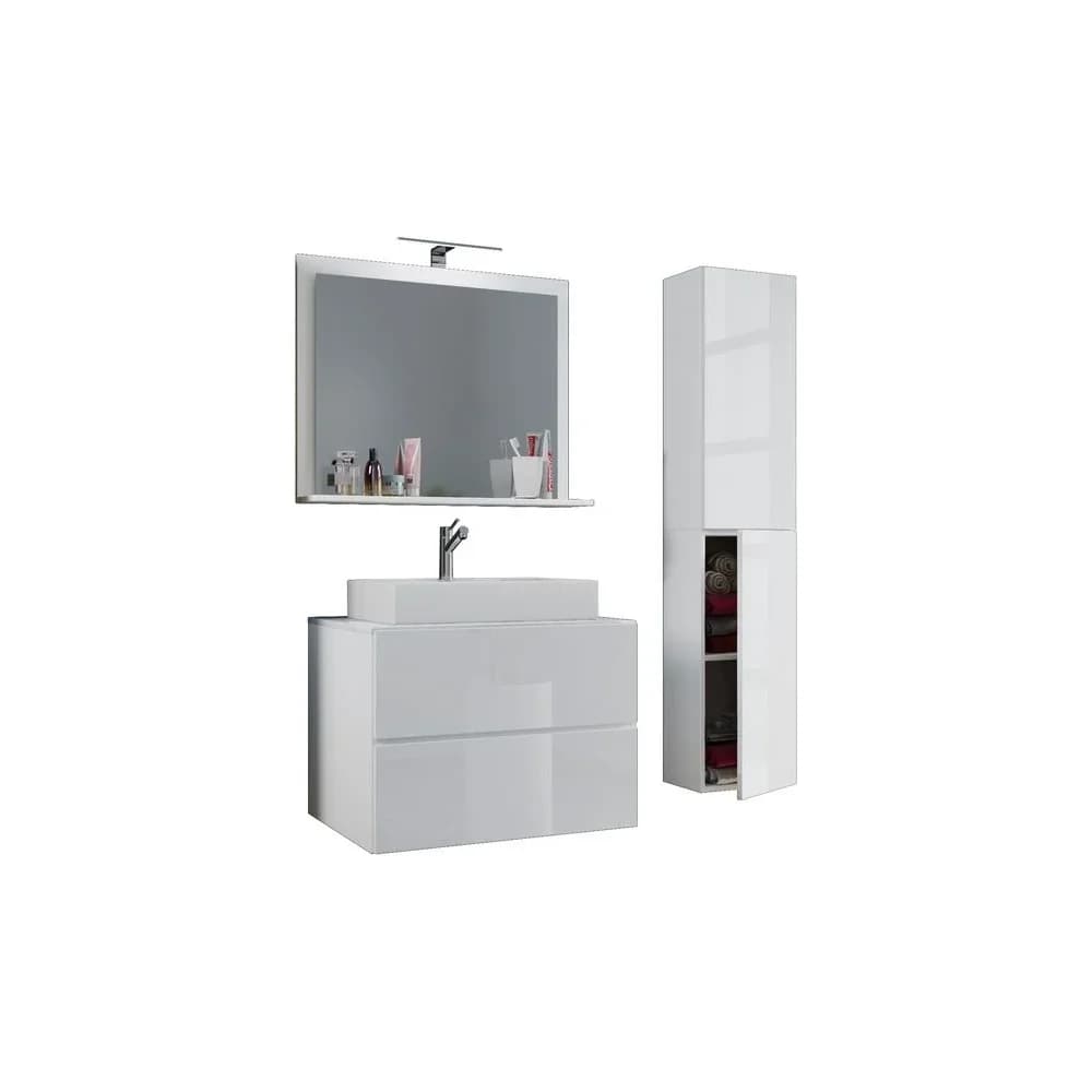 VCM Badblock Lendas L 60cm Unterschrank + Spiegel + 1 Seitenschrank Weiß