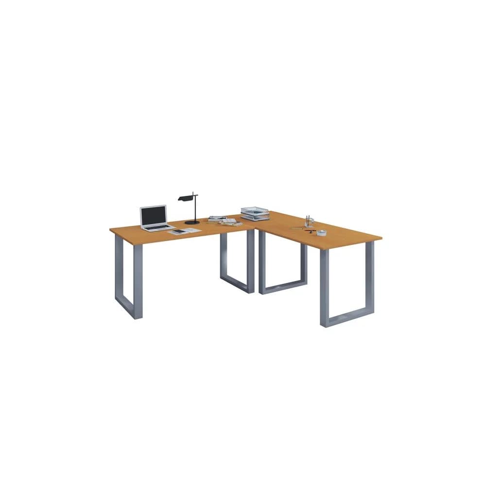 VCM Schreibtisch Lona Silber / Buche H. 76 x B. 190 x T. 190 cm