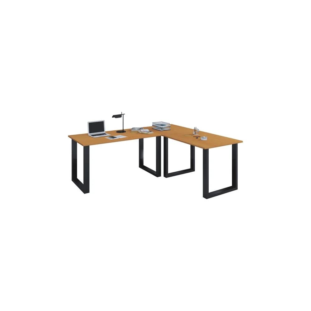 VCM Schreibtisch Lona Schwarz / Buche H. 76 x B. 190 x T. 190 cm