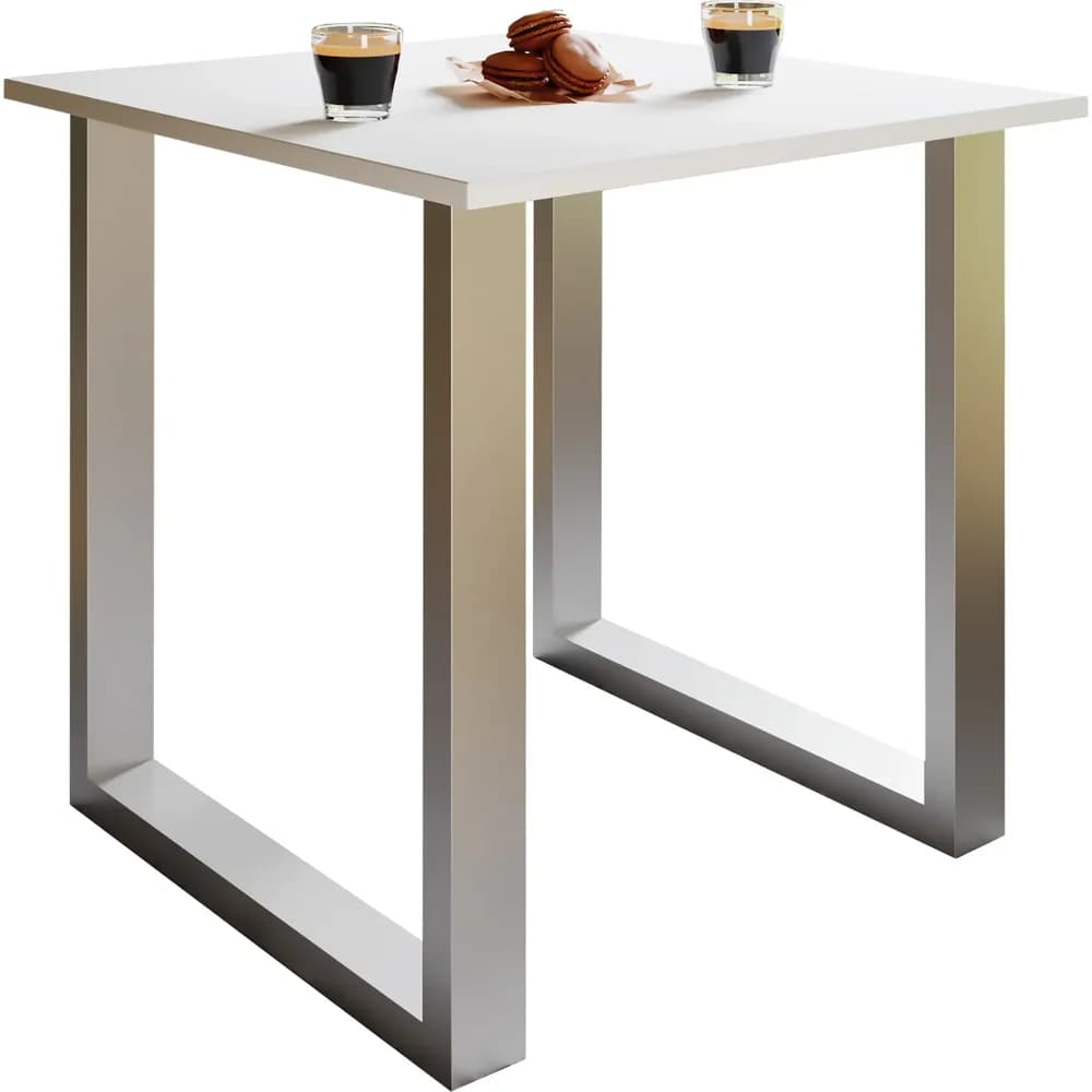VCM Esstisch "Xona" 80x80 U-Fußgestell Weiß/Silber