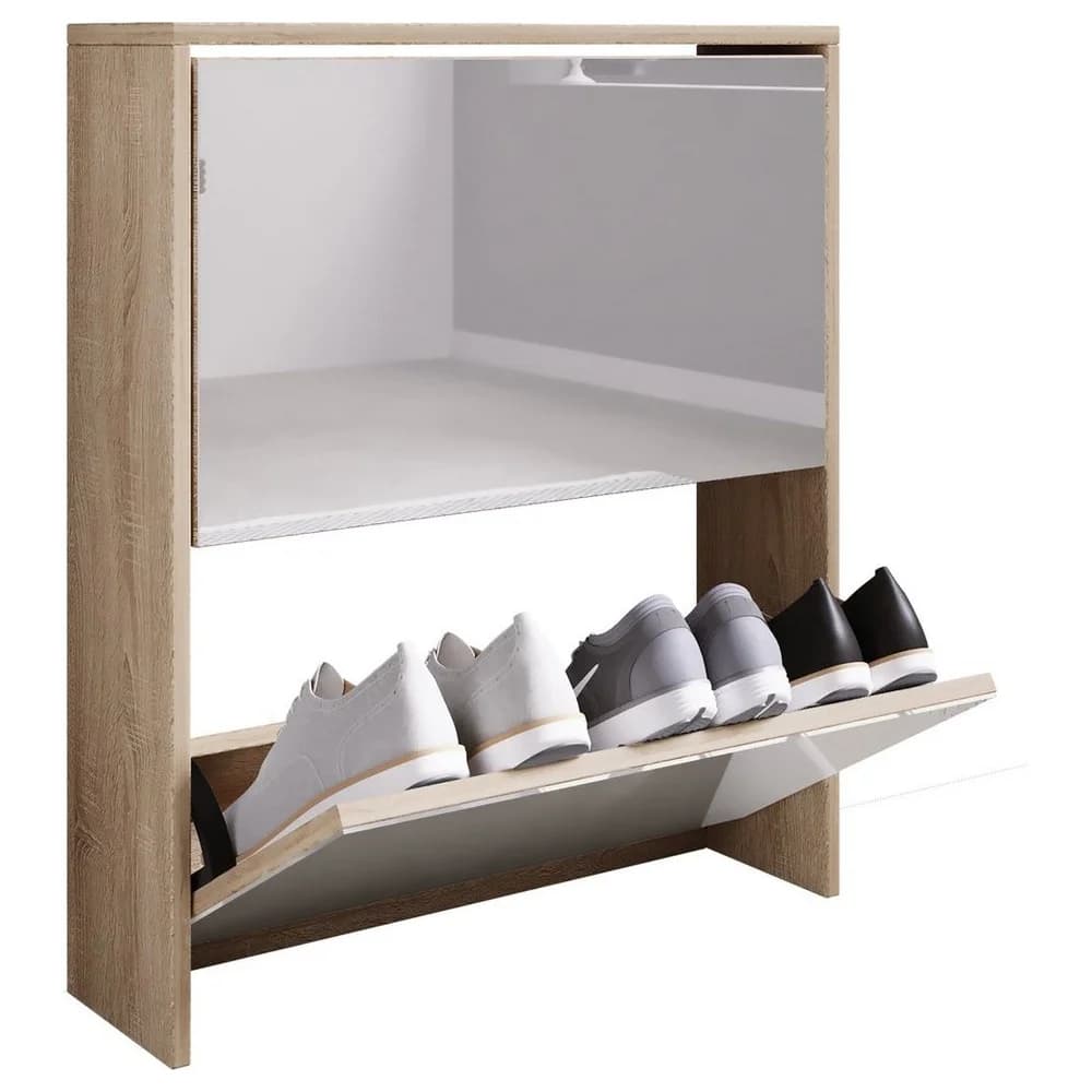 VCM StidoL Schuhschrank 2 Klaptüren Spiegel Eiche dekor.