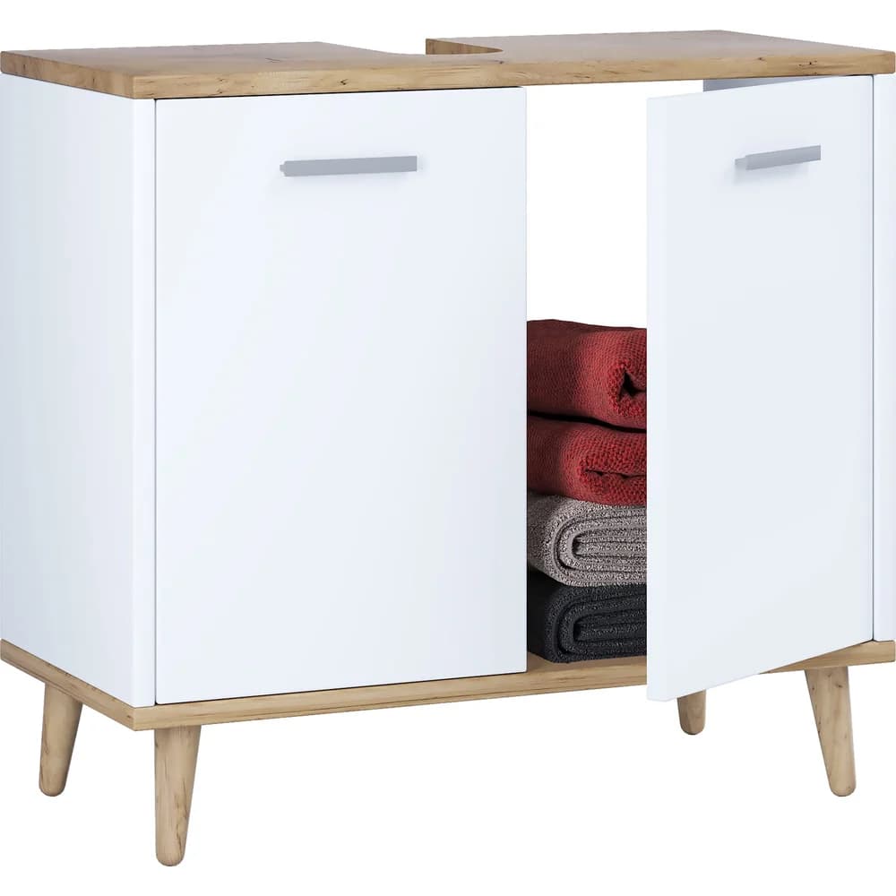 Waschbeckenunterschrank Landos Weiß/Honigeiche